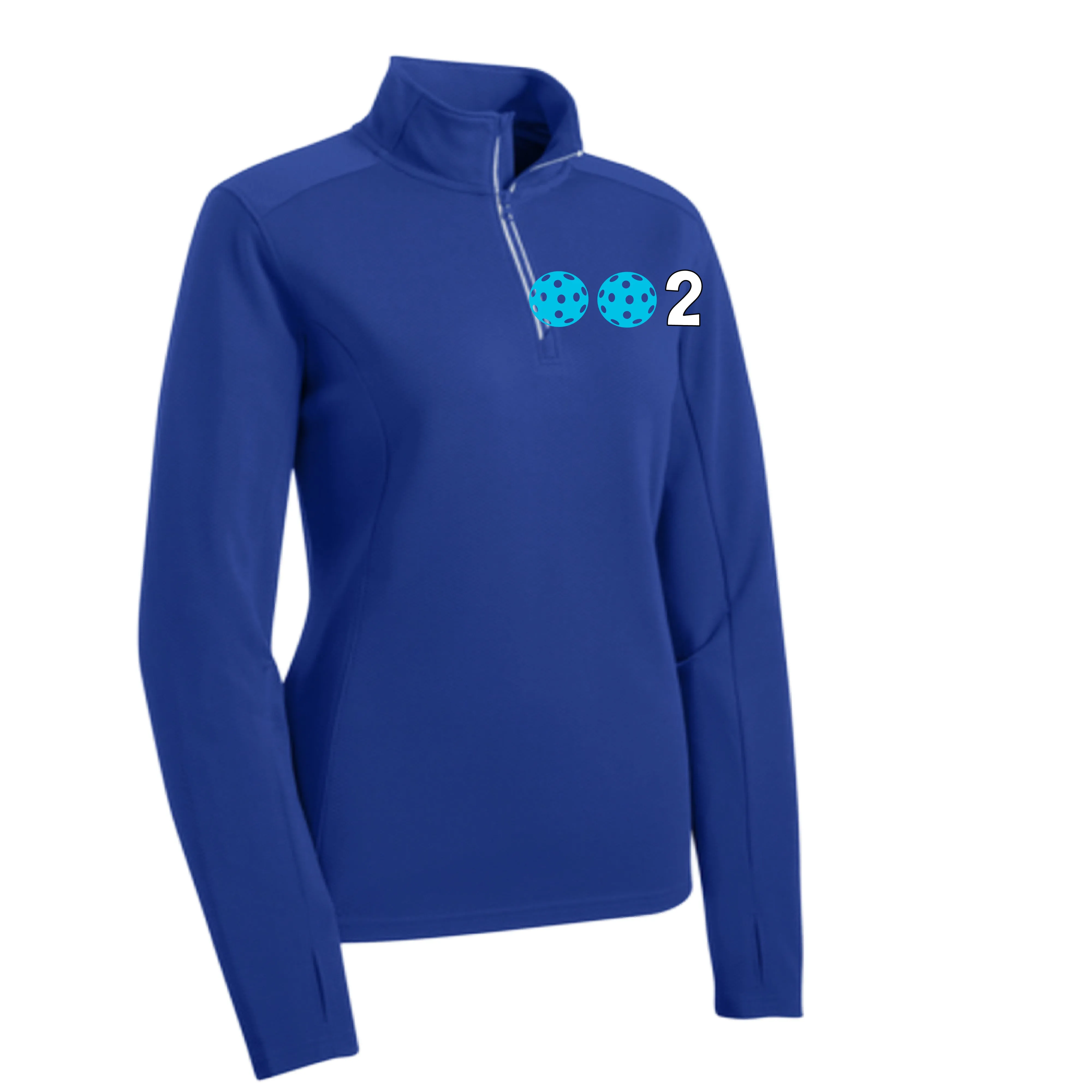 002 With Pickleballs (Colors Cyan Red Orange) | Women's 1/4 Zip Pullover Athletic Shirt | 100% Polyester