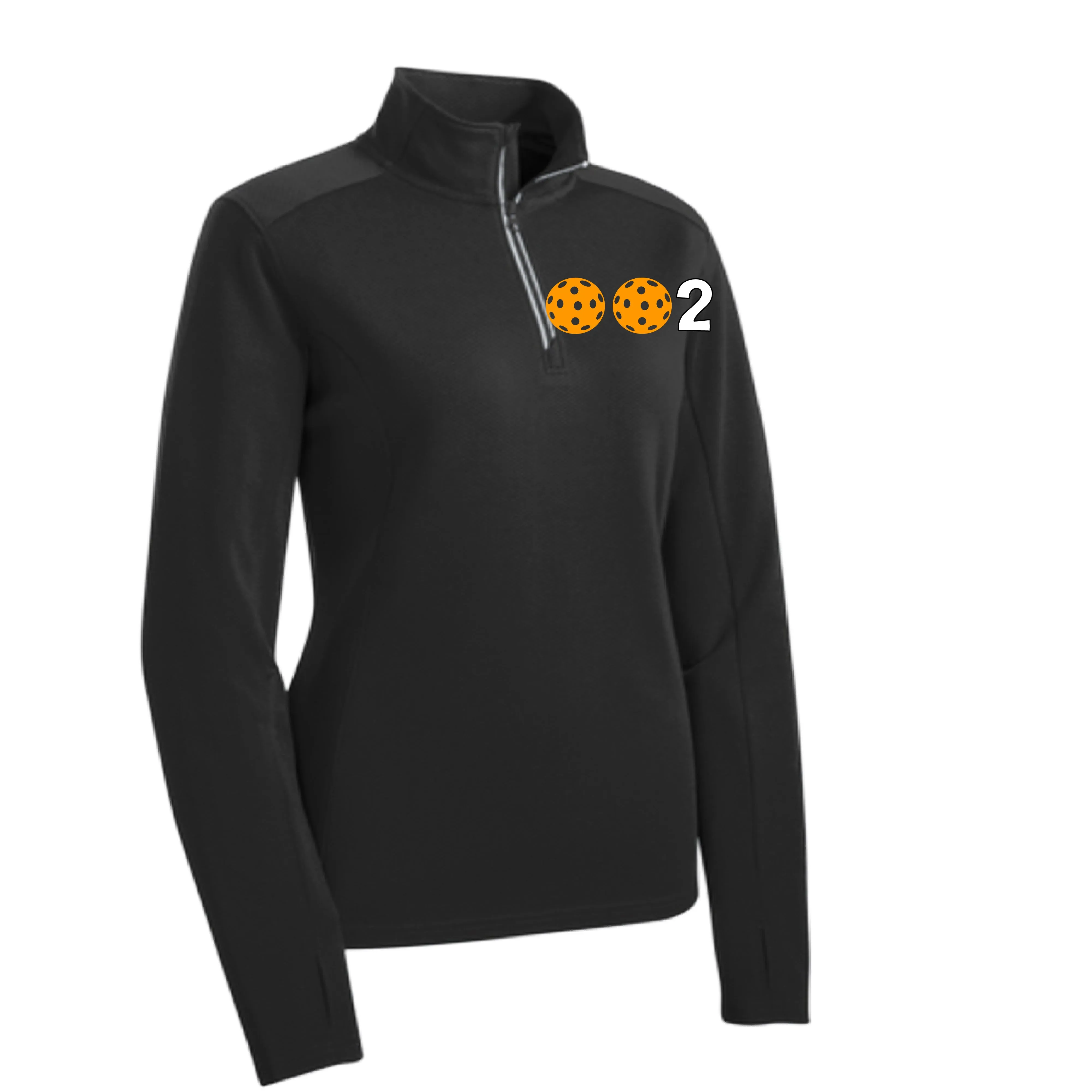 002 With Pickleballs (Colors Cyan Red Orange) | Women's 1/4 Zip Pullover Athletic Shirt | 100% Polyester