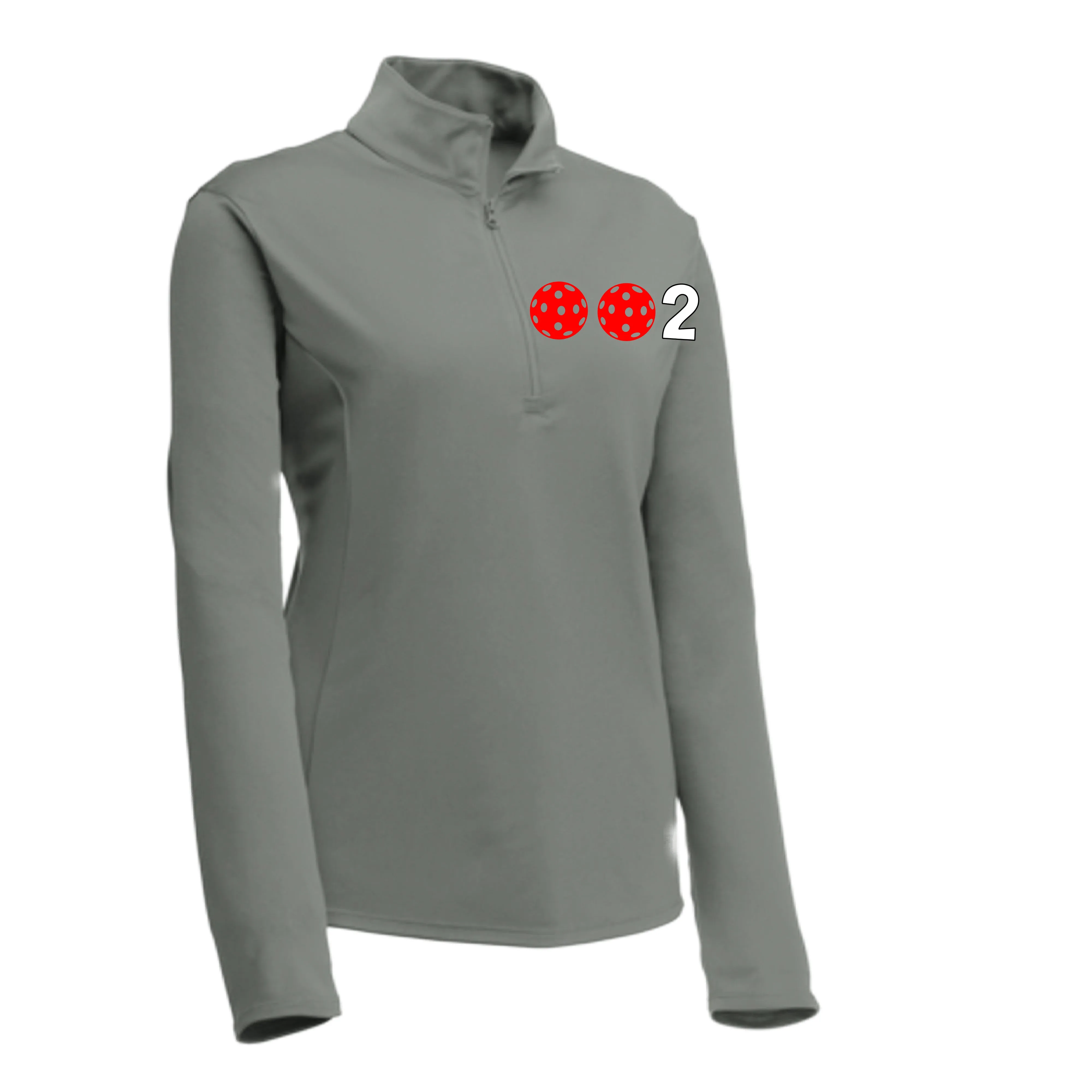 002 With Pickleballs (Colors Cyan Red Orange) | Women's 1/4 Zip Pullover Athletic Shirt | 100% Polyester