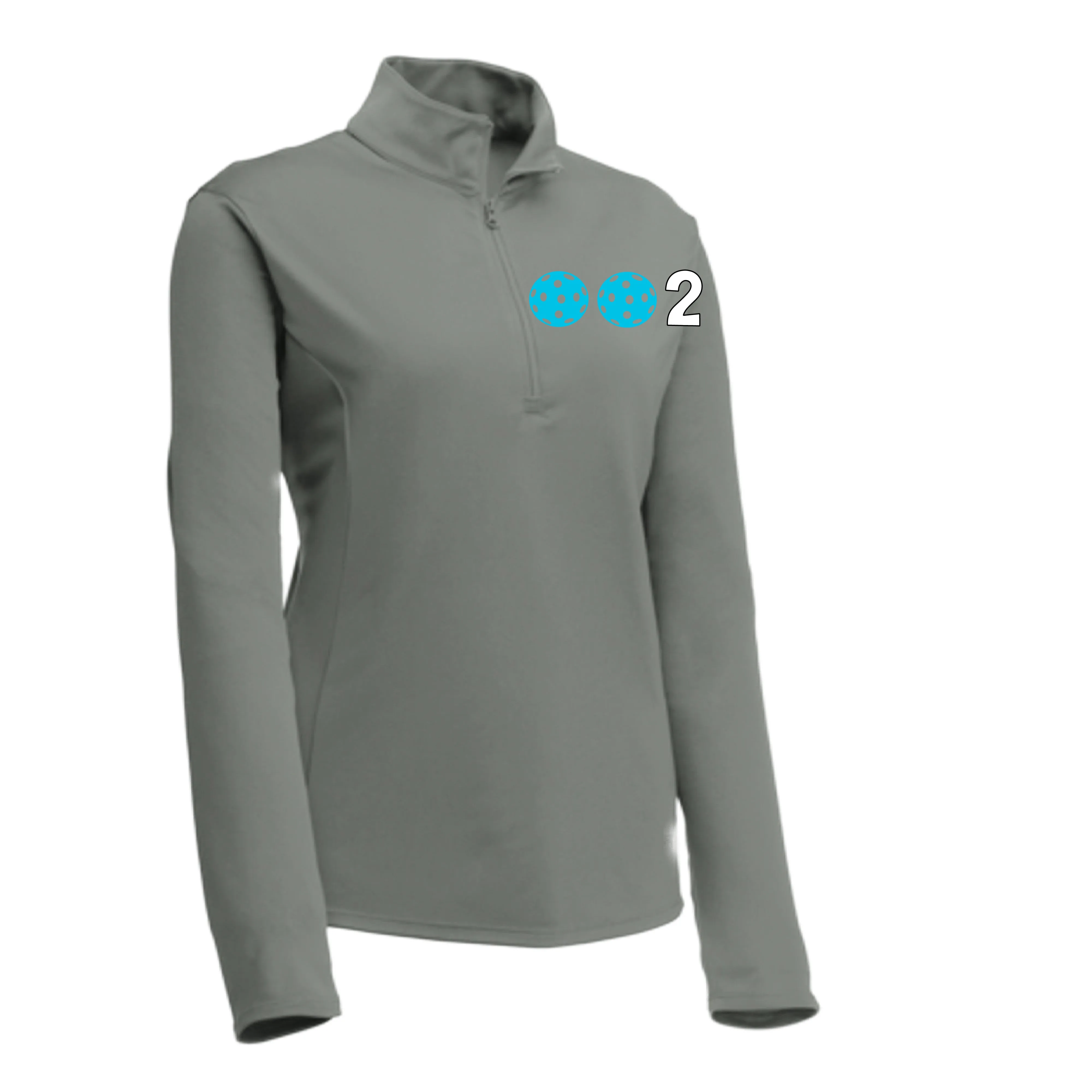 002 With Pickleballs (Colors Cyan Red Orange) | Women's 1/4 Zip Pullover Athletic Shirt | 100% Polyester
