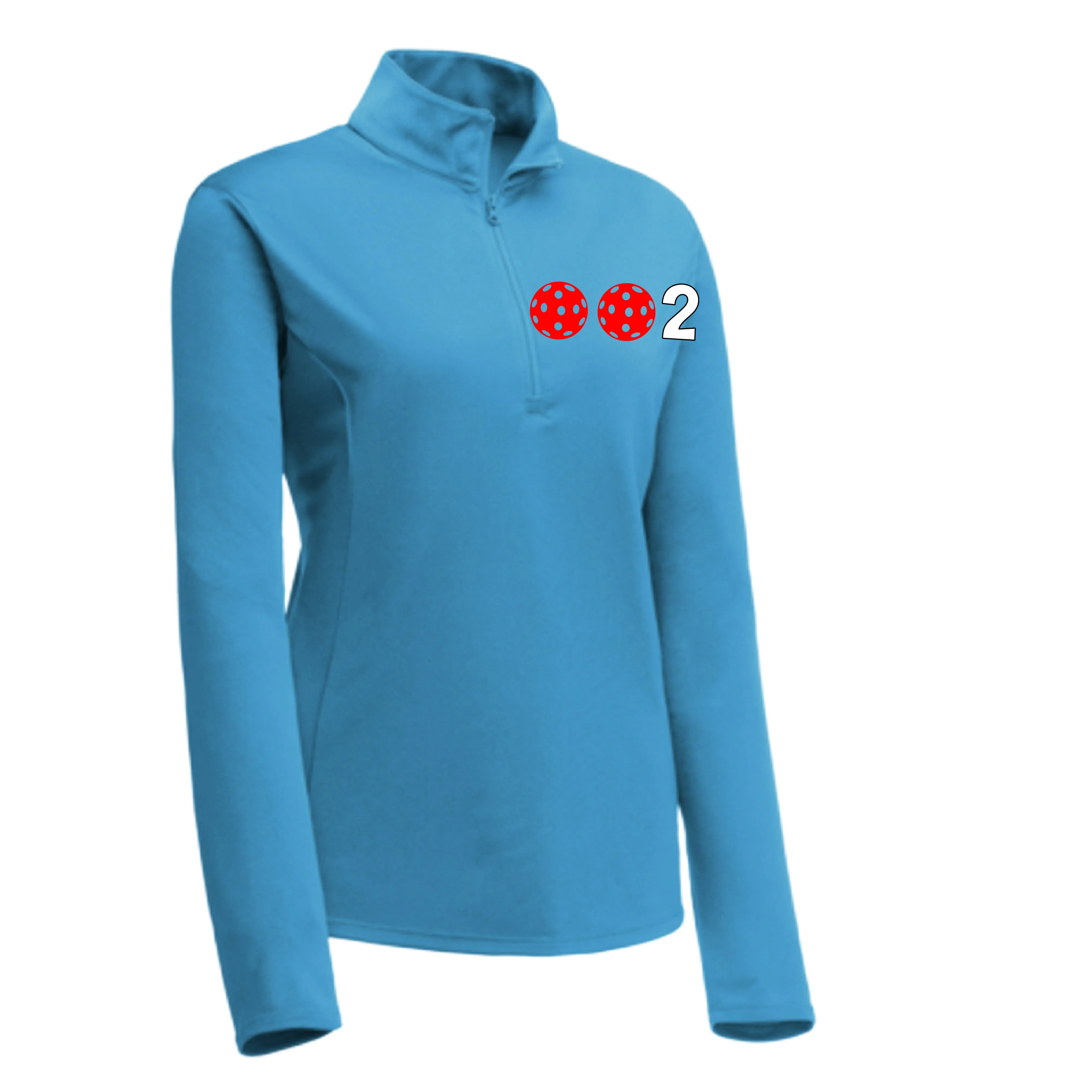 002 With Pickleballs (Colors Cyan Red Orange) | Women's 1/4 Zip Pullover Athletic Shirt | 100% Polyester