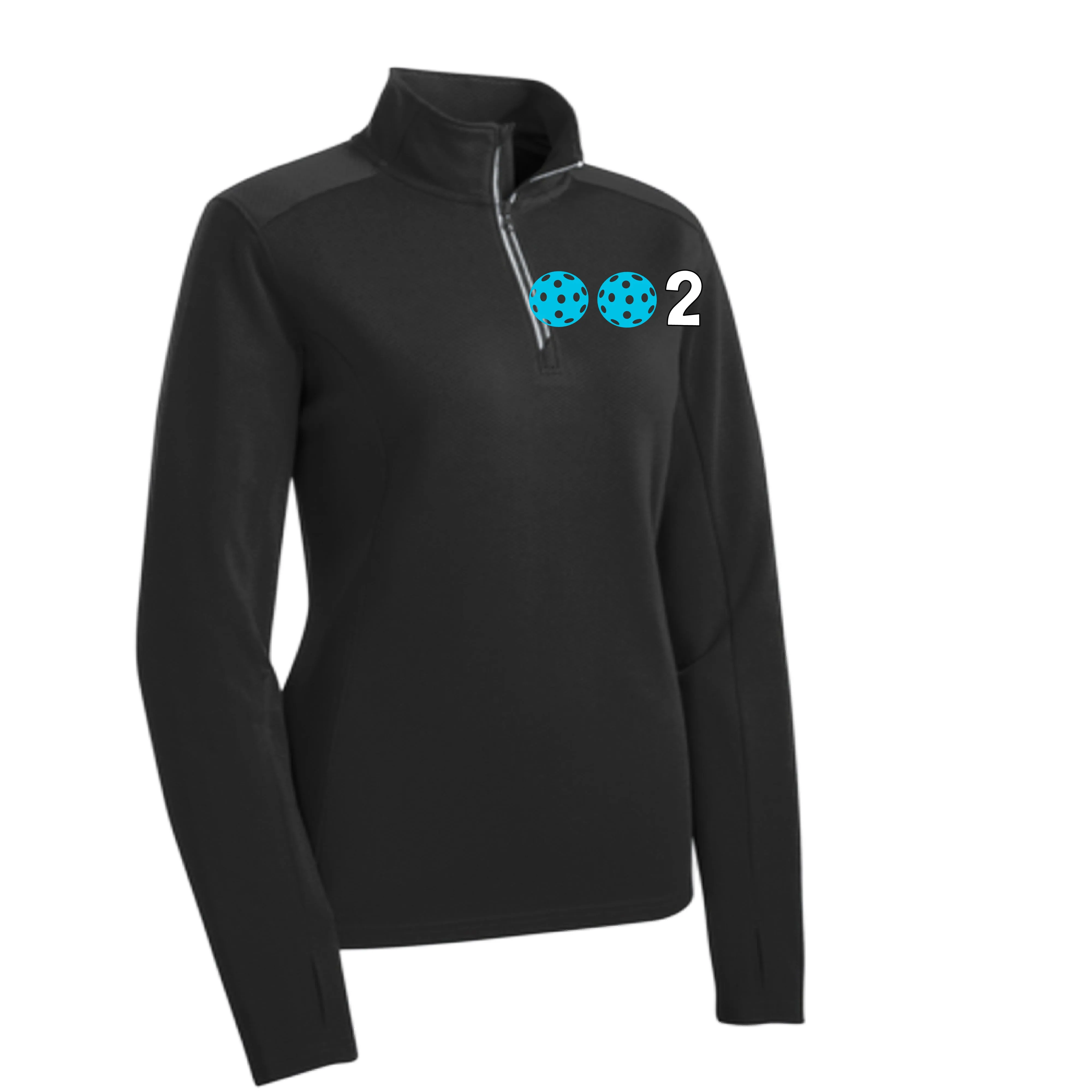 002 With Pickleballs (Colors Cyan Red Orange) | Women's 1/4 Zip Pullover Athletic Shirt | 100% Polyester