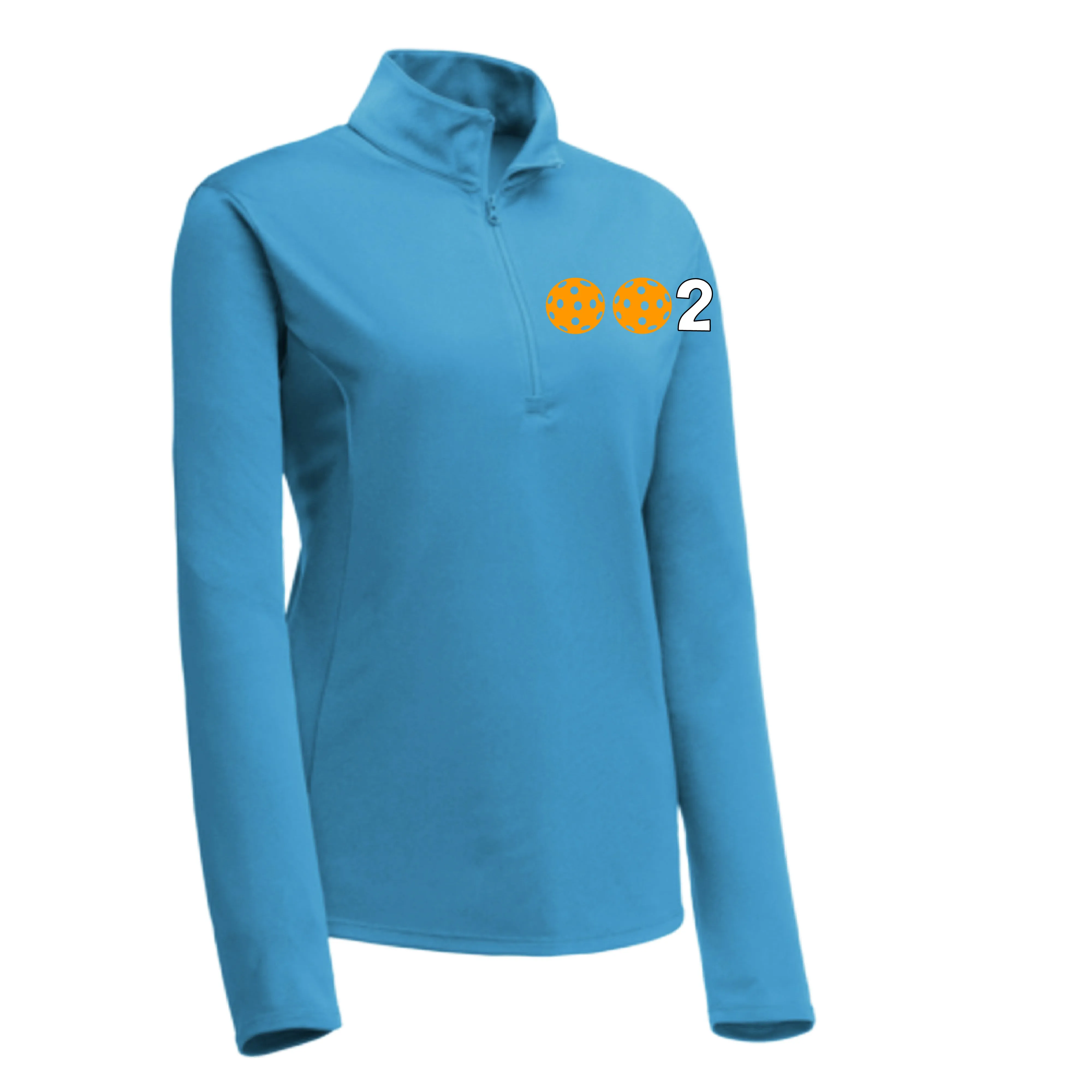 002 With Pickleballs (Colors Cyan Red Orange) | Women's 1/4 Zip Pullover Athletic Shirt | 100% Polyester