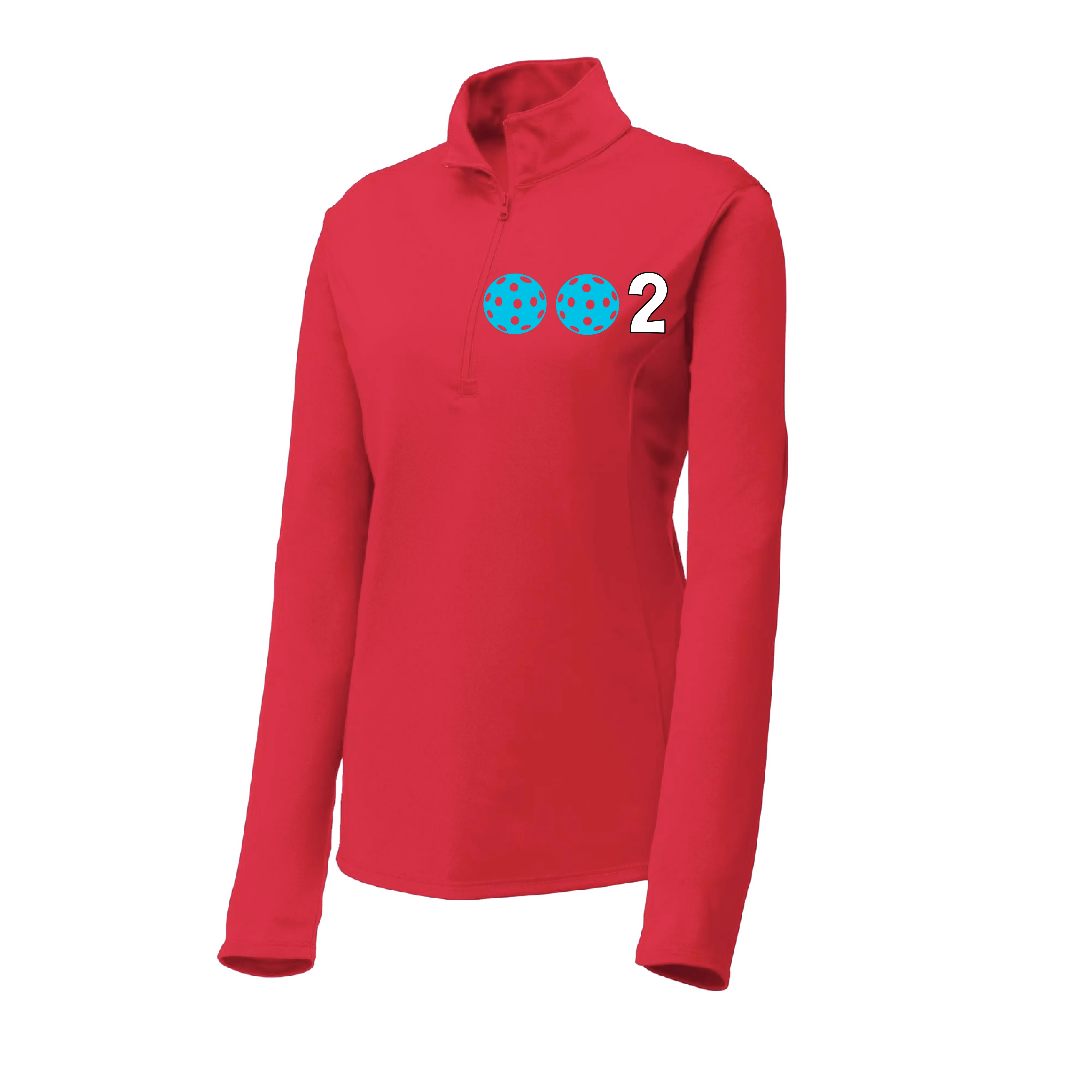 002 With Pickleballs (Colors Cyan Red Orange) | Women's 1/4 Zip Pullover Athletic Shirt | 100% Polyester