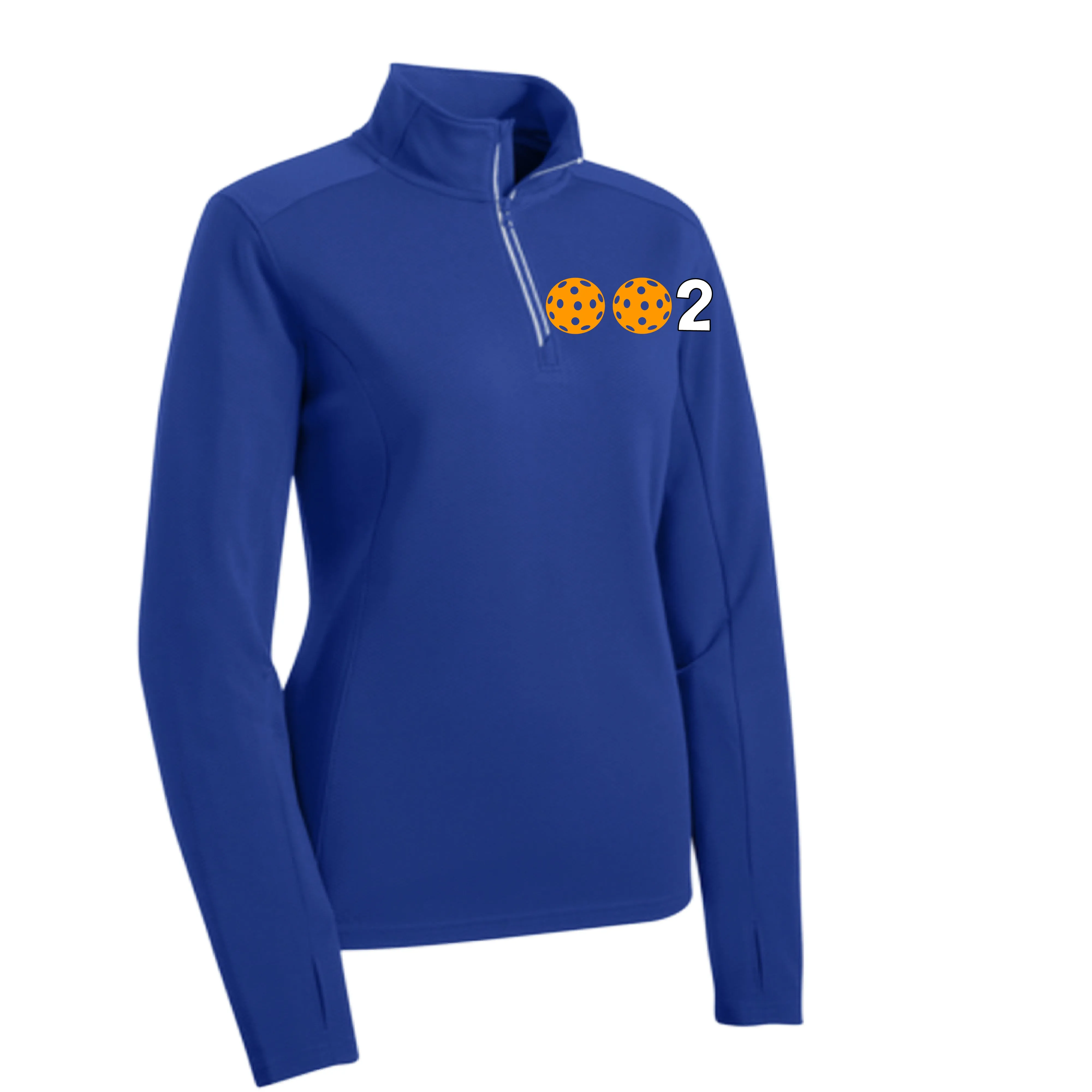 002 With Pickleballs (Colors Cyan Red Orange) | Women's 1/4 Zip Pullover Athletic Shirt | 100% Polyester