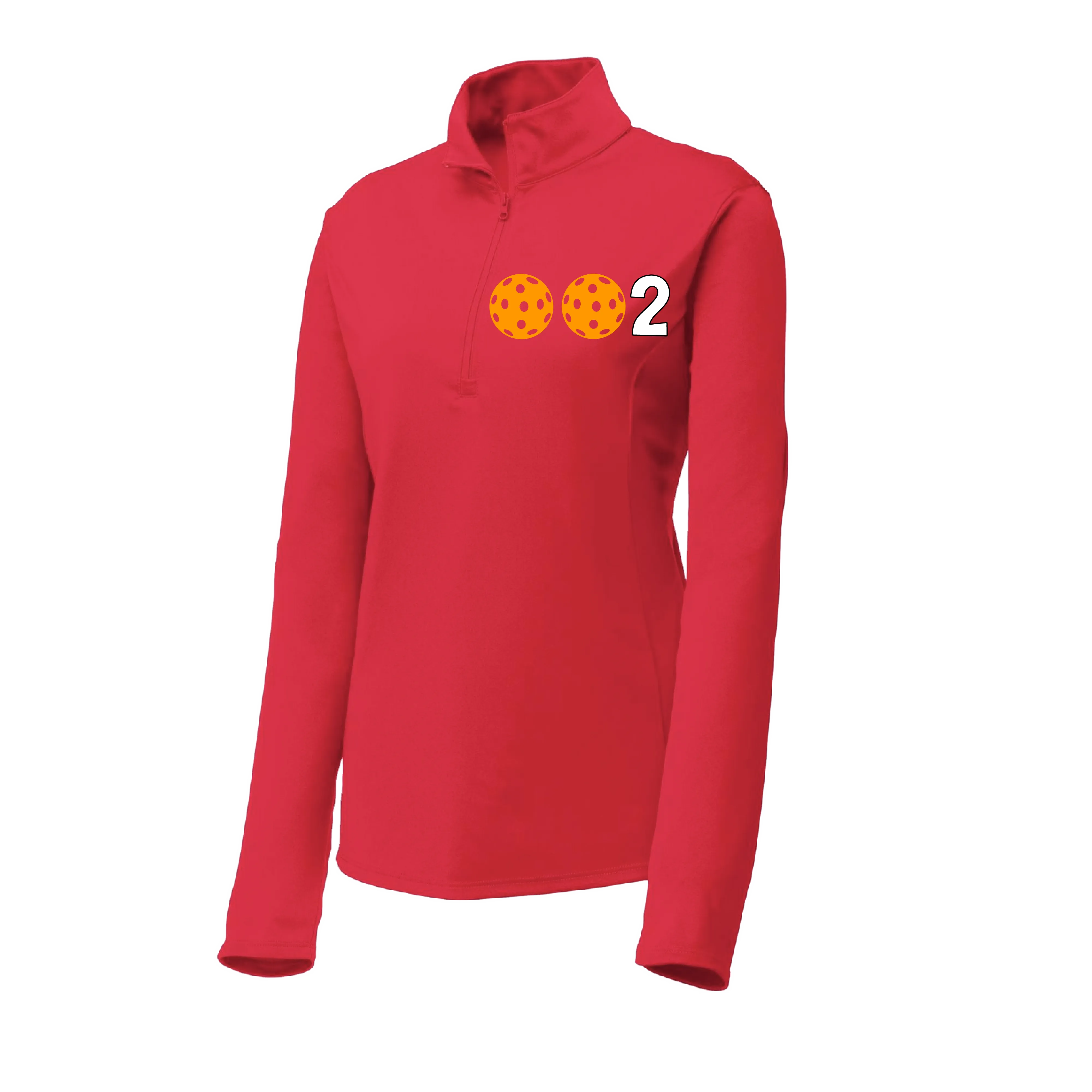 002 With Pickleballs (Colors Cyan Red Orange) | Women's 1/4 Zip Pullover Athletic Shirt | 100% Polyester