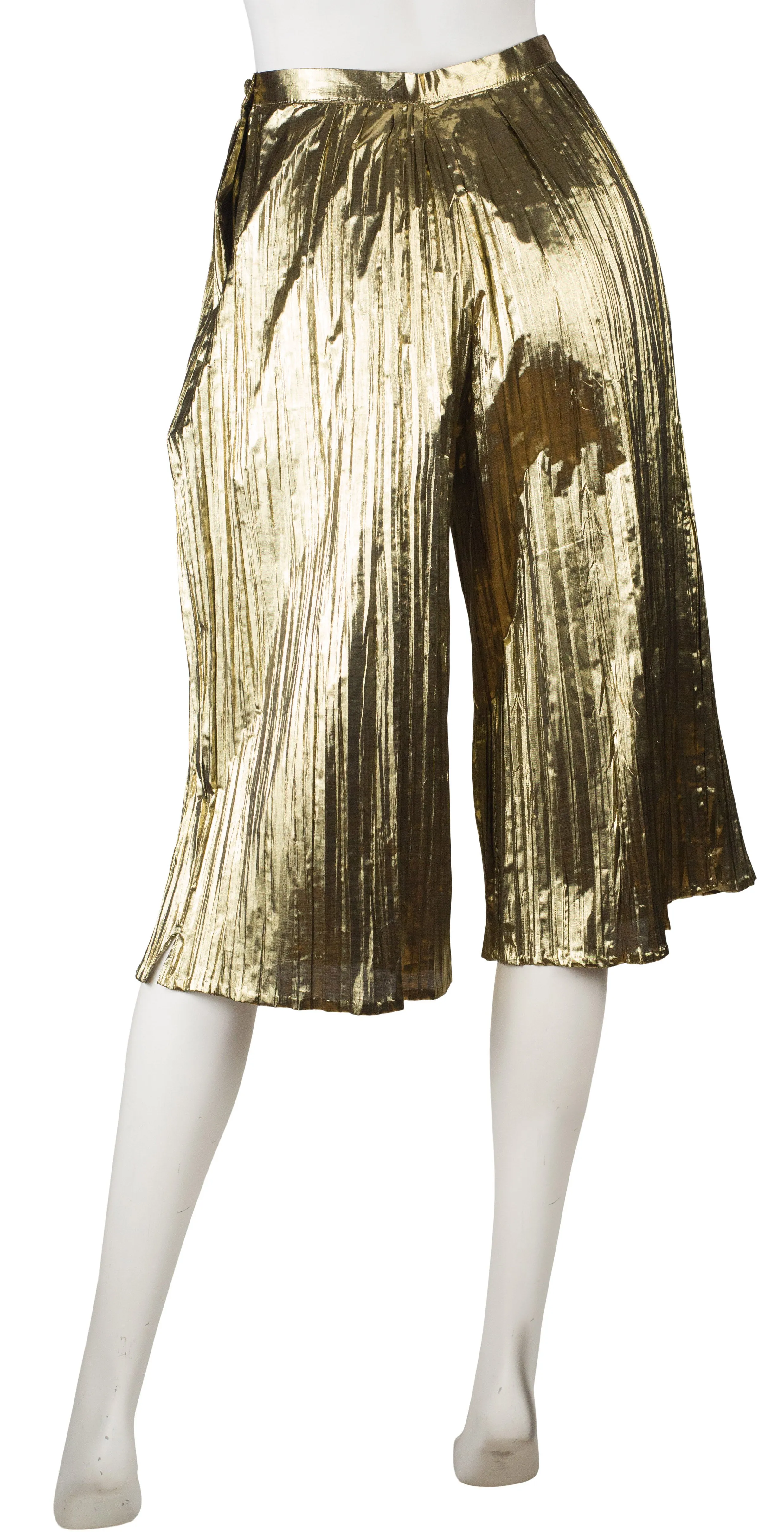 1980s French Gold Lamé Pleated Culottes