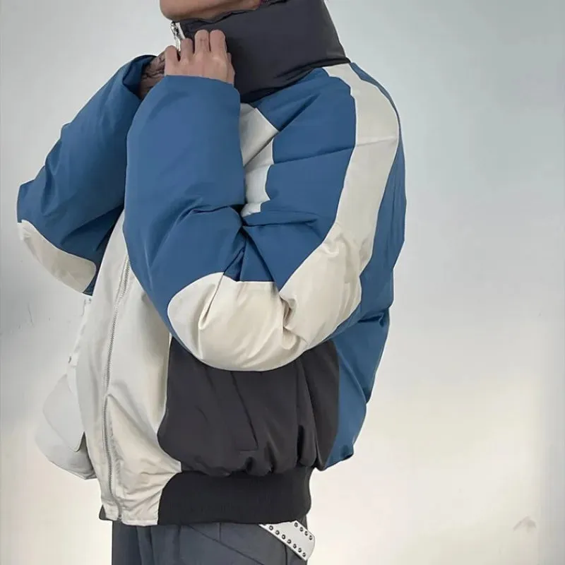Aidase Retro Stand Collar Winter Jacket Men Zip Up Patchwork Cotton-padded Lightweight Parkas Spring Unisex Loose Autumn Short Outwear