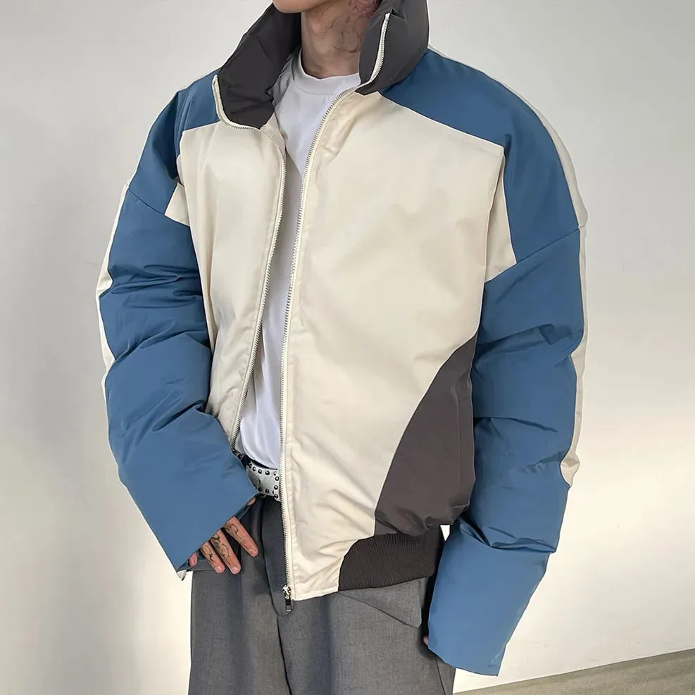 Aidase Retro Stand Collar Winter Jacket Men Zip Up Patchwork Cotton-padded Lightweight Parkas Spring Unisex Loose Autumn Short Outwear