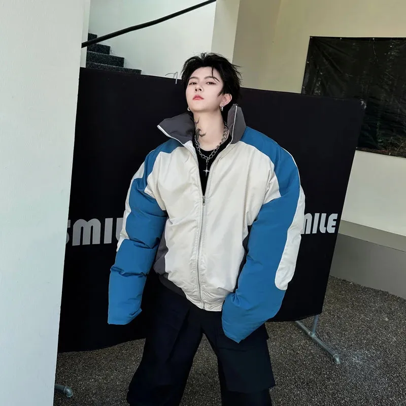 Aidase Retro Stand Collar Winter Jacket Men Zip Up Patchwork Cotton-padded Lightweight Parkas Spring Unisex Loose Autumn Short Outwear