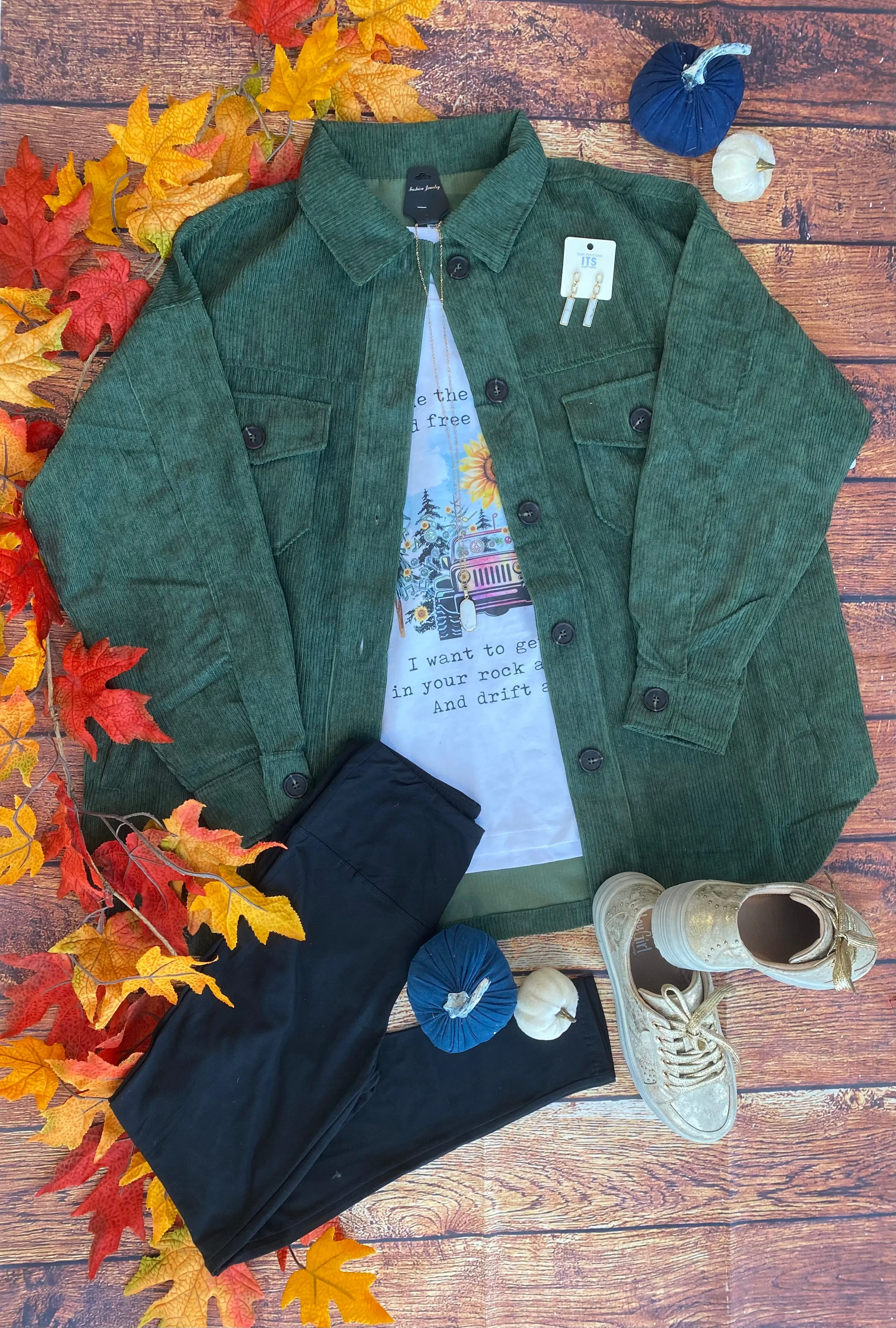 Army Green Oversized Corduroy Plus Shacket (Size 3X)