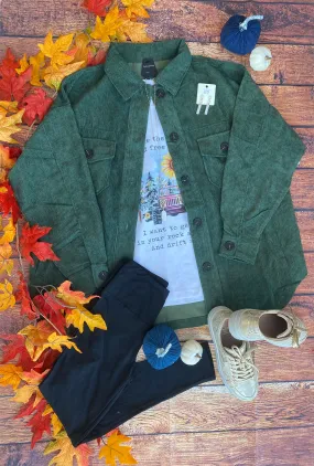 Army Green Oversized Corduroy Plus Shacket (Size 3X)