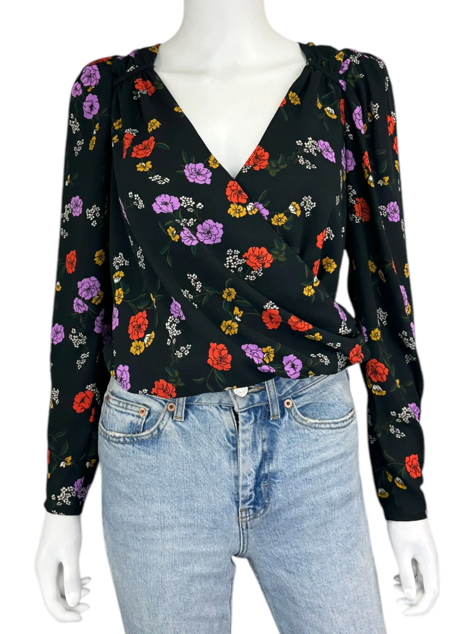 Astr Black Floral Bodysuit Size S