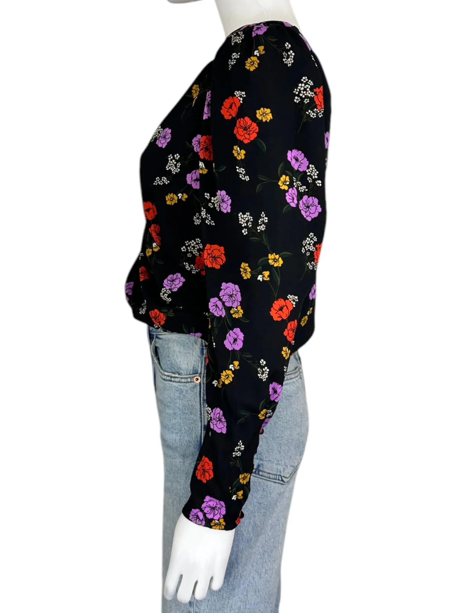 Astr Black Floral Bodysuit Size S