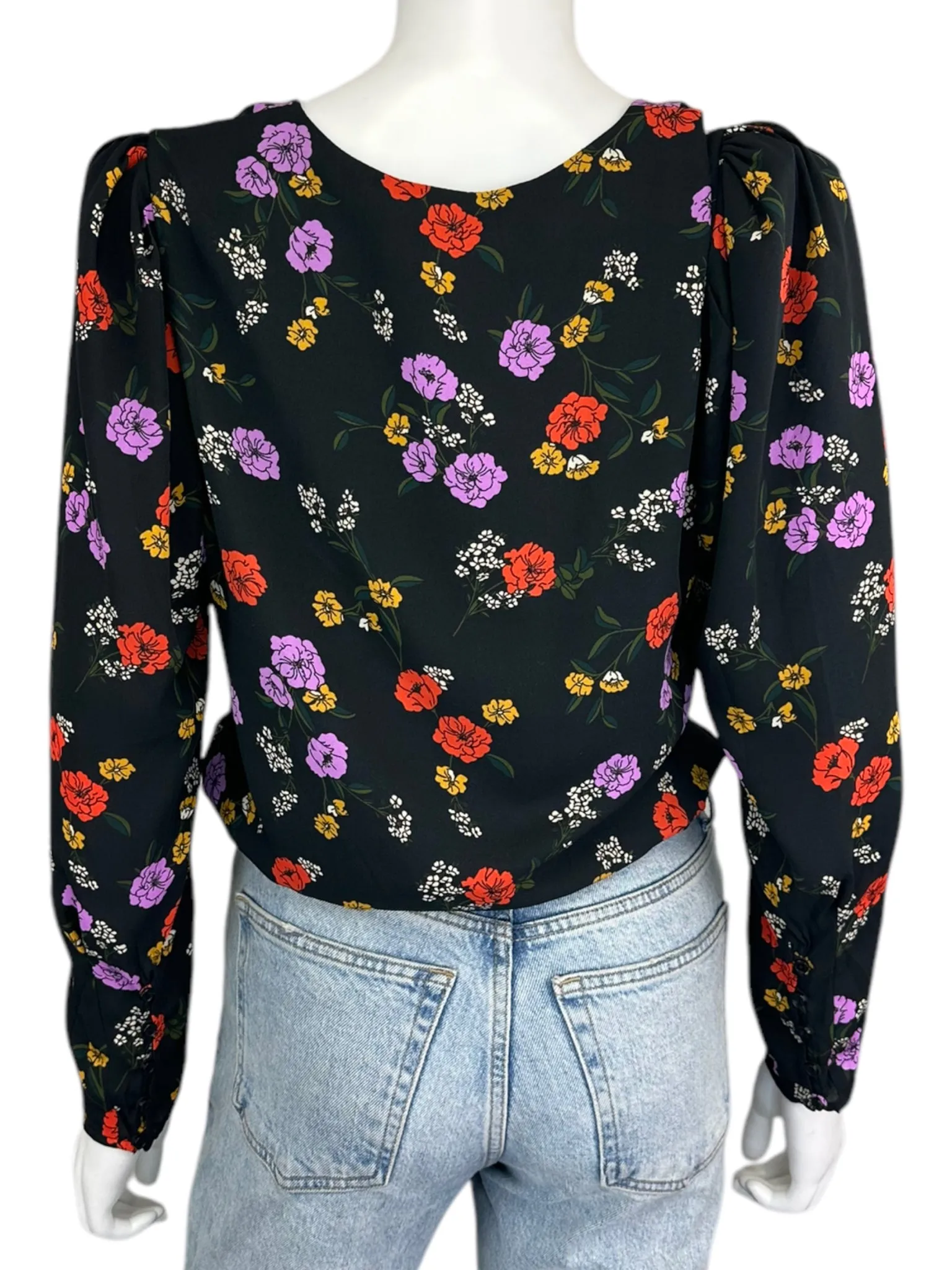 Astr Black Floral Bodysuit Size S