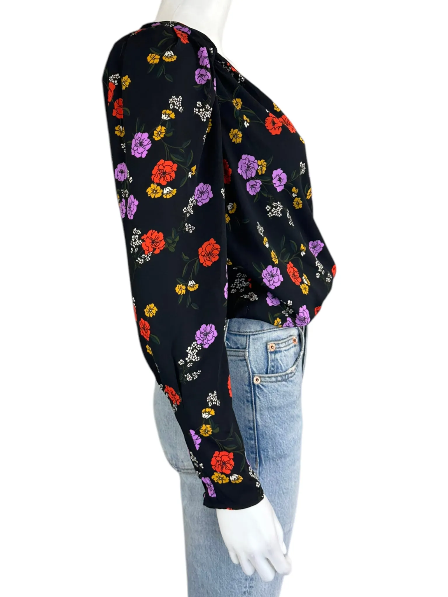 Astr Black Floral Bodysuit Size S