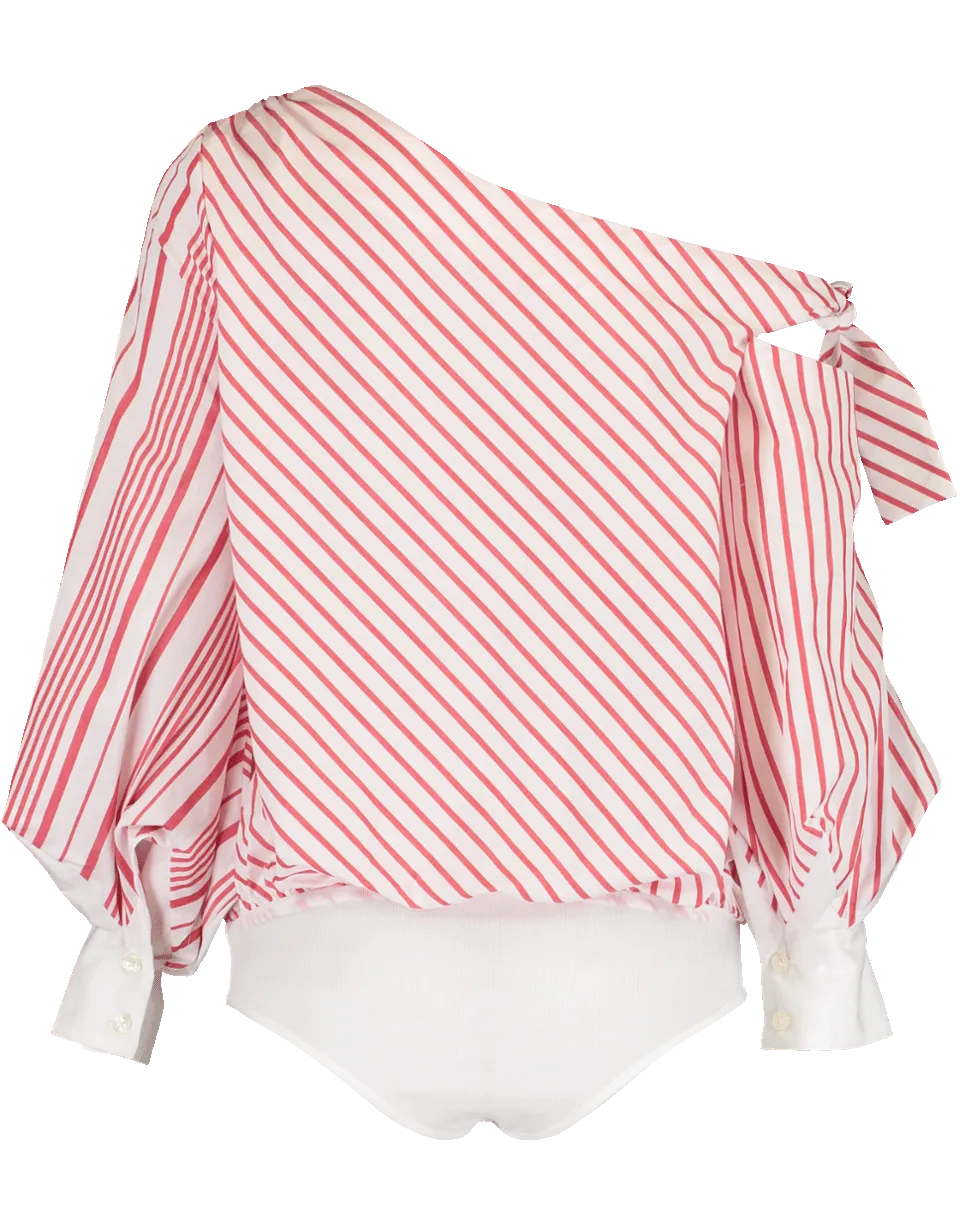 Asymmetrical One Shoulder Oxford Bodysuit