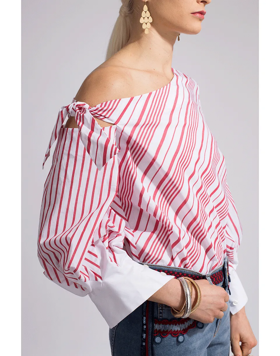 Asymmetrical One Shoulder Oxford Bodysuit