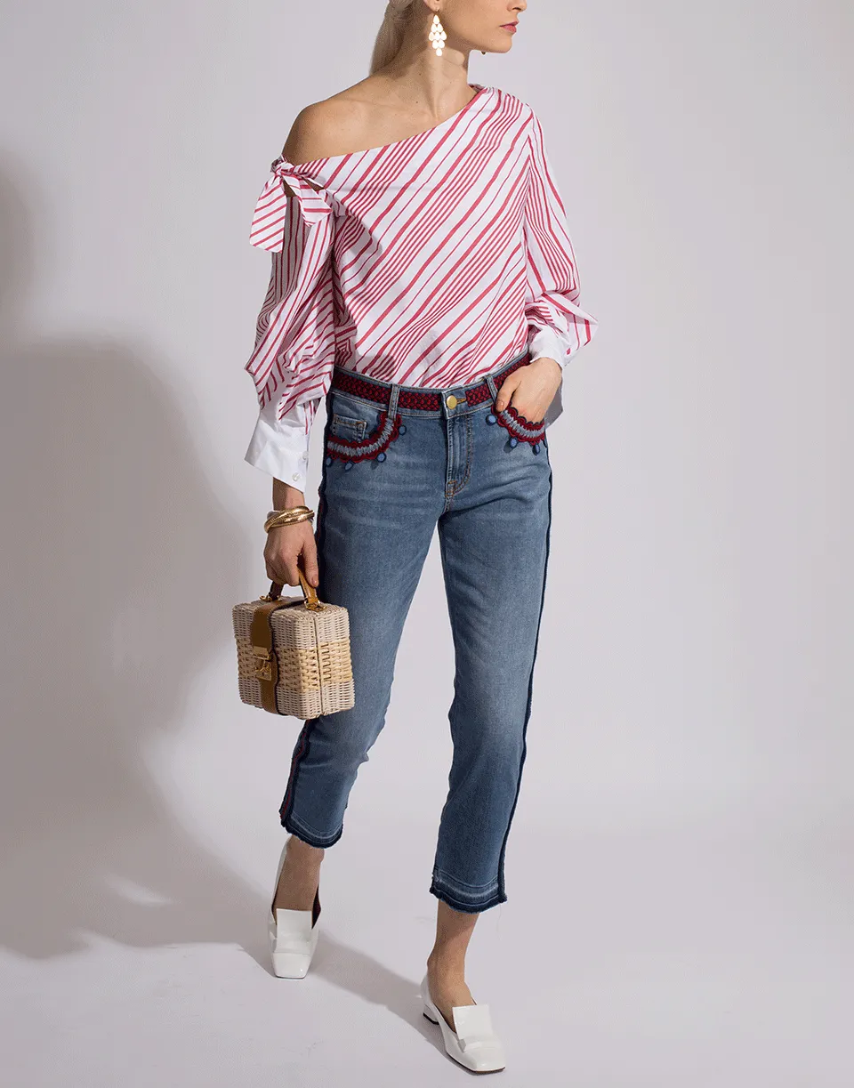 Asymmetrical One Shoulder Oxford Bodysuit
