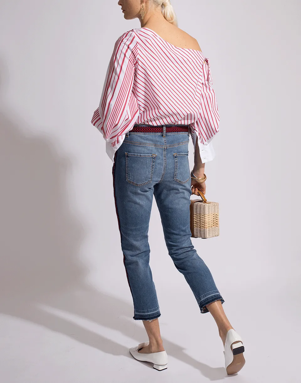 Asymmetrical One Shoulder Oxford Bodysuit