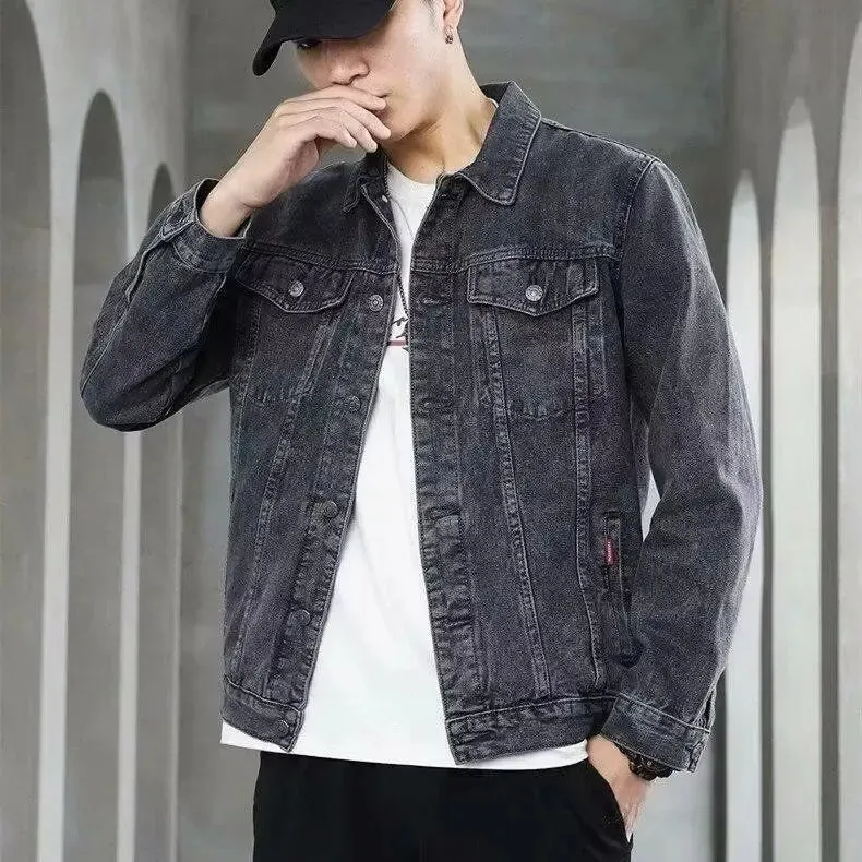 Autumn New Men's Casual Denim Jacket Classic Style Fashion Slim Washed Retro Black Jeans Coat Male Brand Clothing classic top