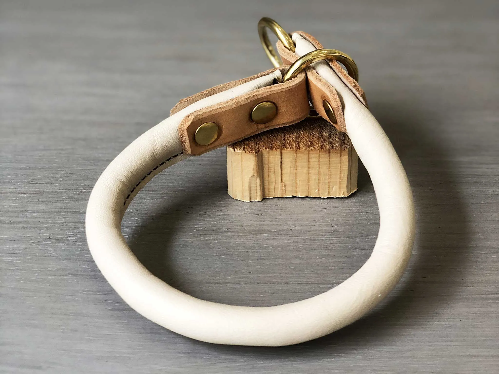 Bicolored Rolled Leather Slip On Dog Collar with Solid Brass Hardware