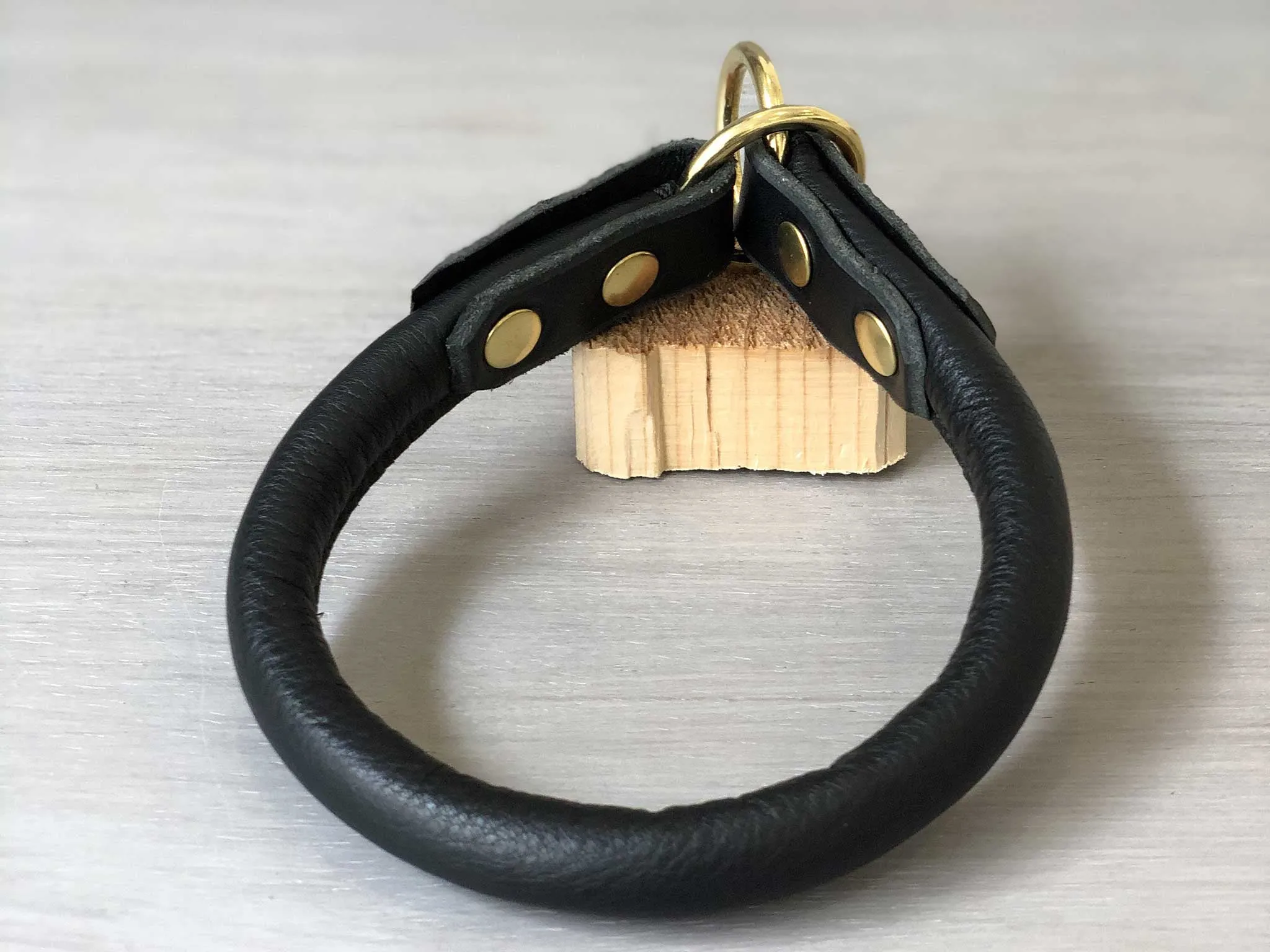 Bicolored Rolled Leather Slip On Dog Collar with Solid Brass Hardware