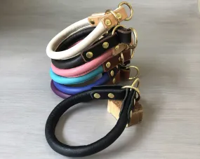 Bicolored Rolled Leather Slip On Dog Collar with Solid Brass Hardware