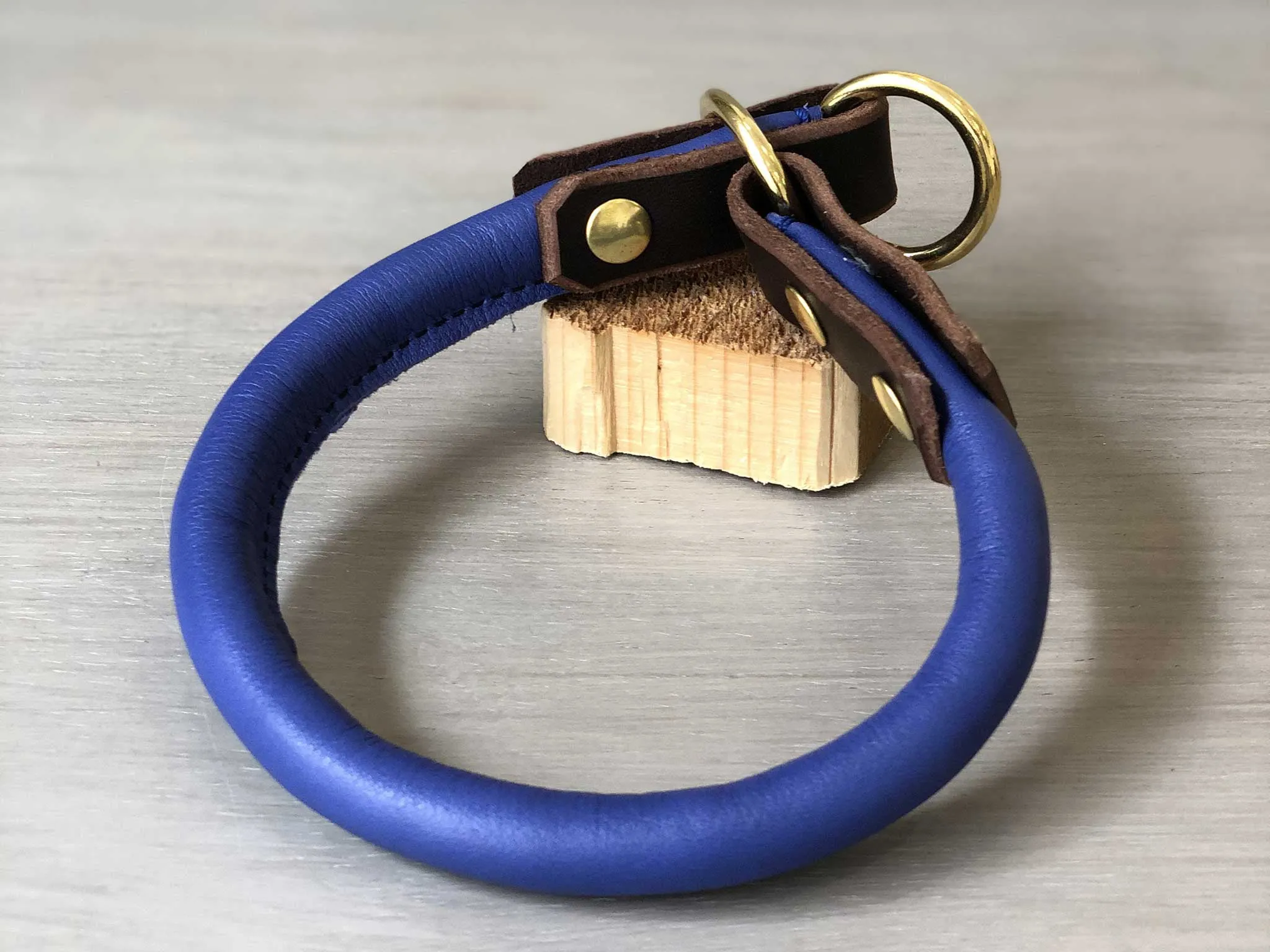 Bicolored Rolled Leather Slip On Dog Collar with Solid Brass Hardware