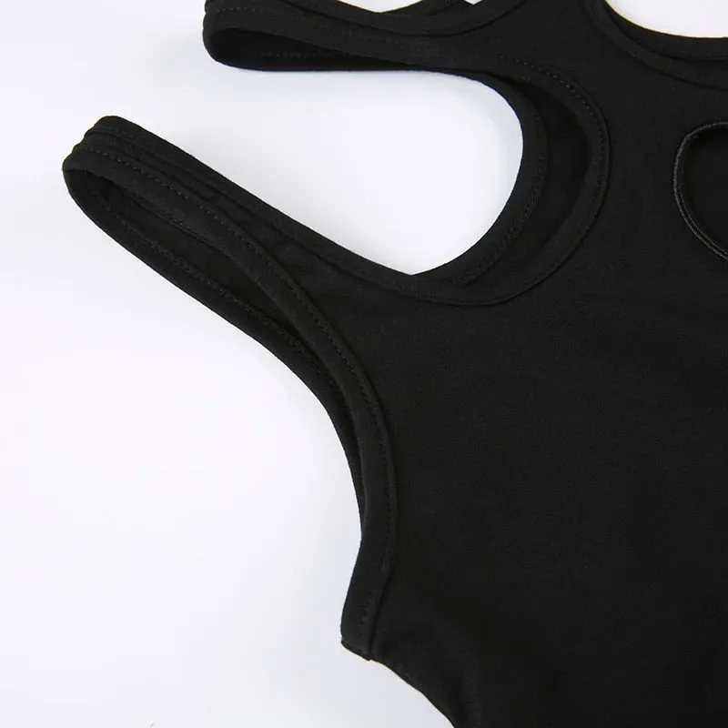 Black Mesh Skinny Hollow Out Bodysuit