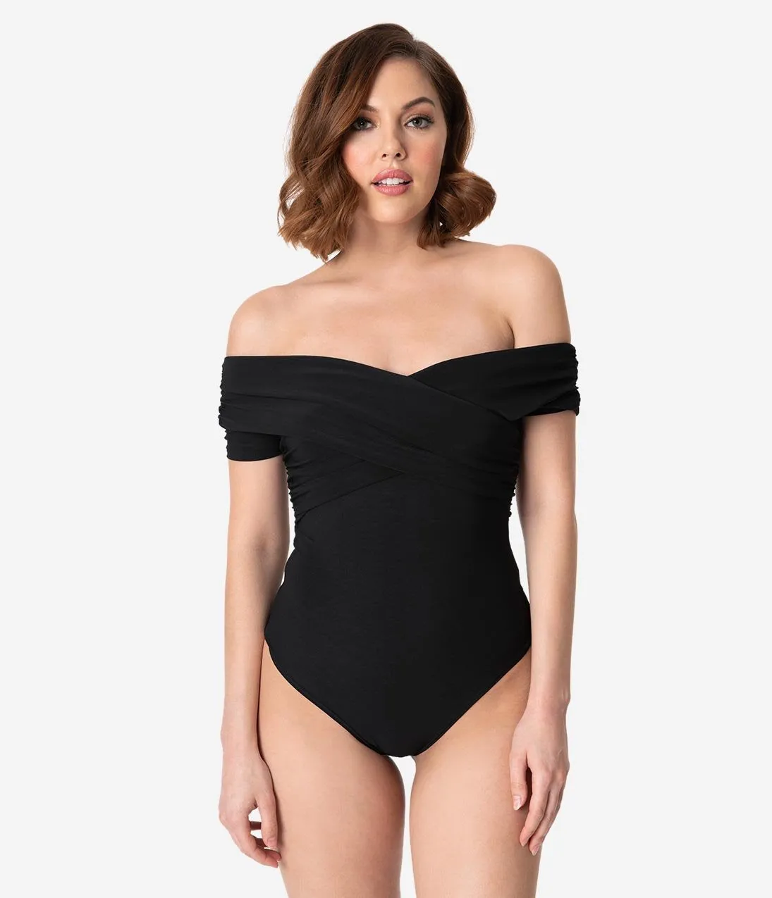 Black Off Shoulder Short Sleeve Bodysuit