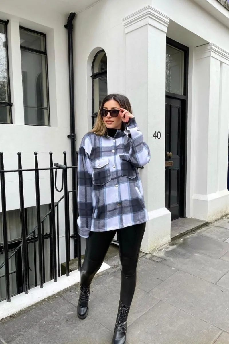 Black Oversized Checked Pocket Detail Shacket