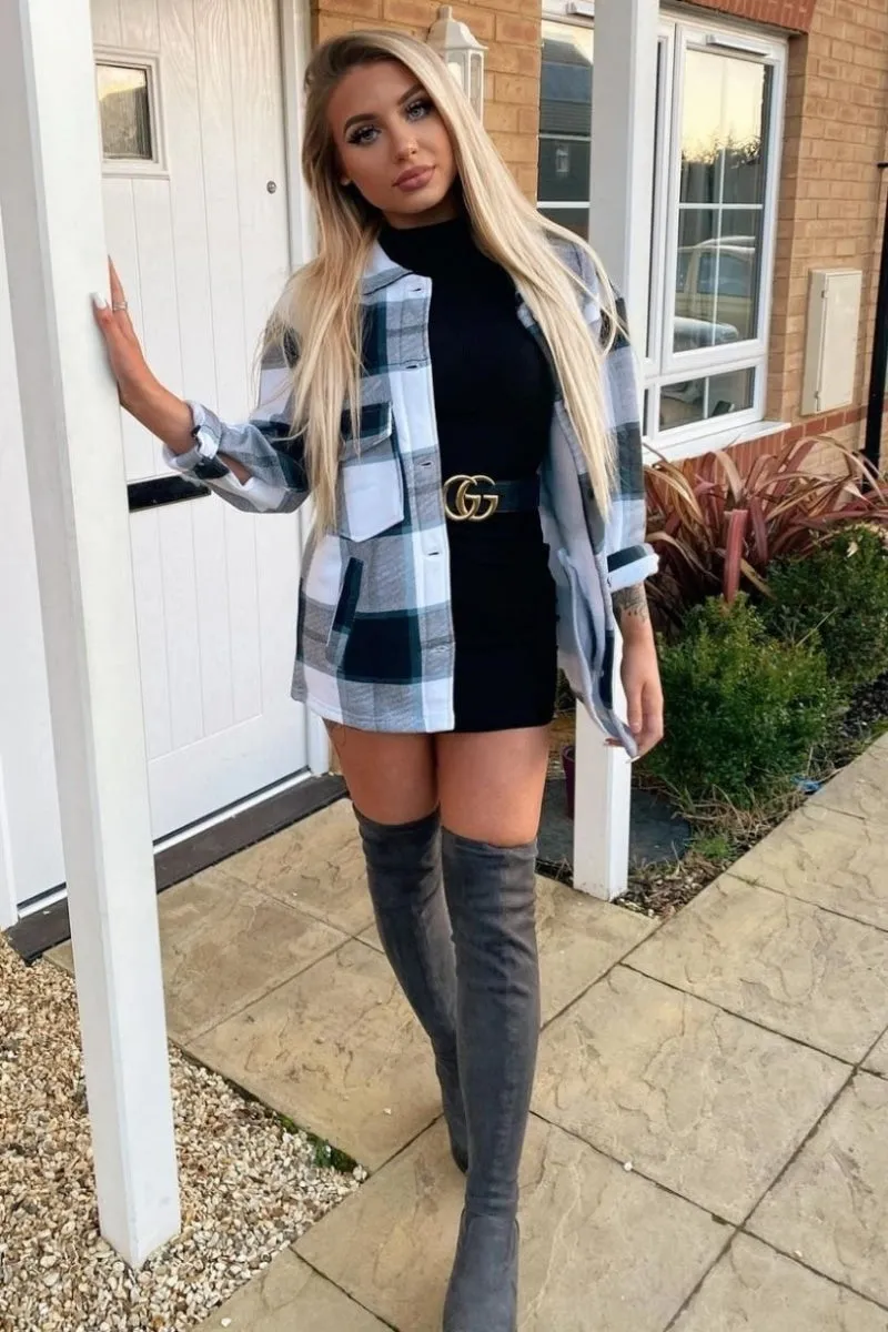 Black Oversized Checked Pocket Detail Shacket