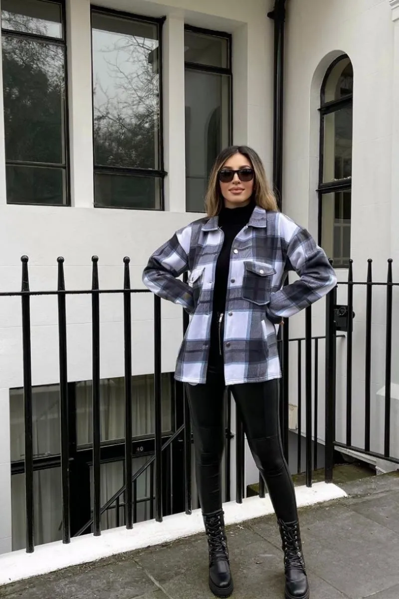 Black Oversized Checked Pocket Detail Shacket
