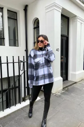 Black Oversized Checked Pocket Detail Shacket