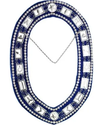 Blue Lodge Working Tools - Rhinestones Chain Collar - Gold/Silver on Blue   Free Case