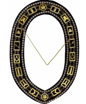 Blue Lodge Working Tools - Rhinestones Chain Collar - Gold/Silver on Blue   Free Case