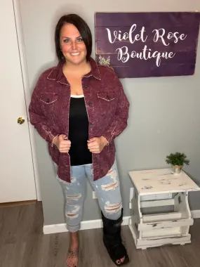 Burgundy Vintage Wash Oversized Shacket