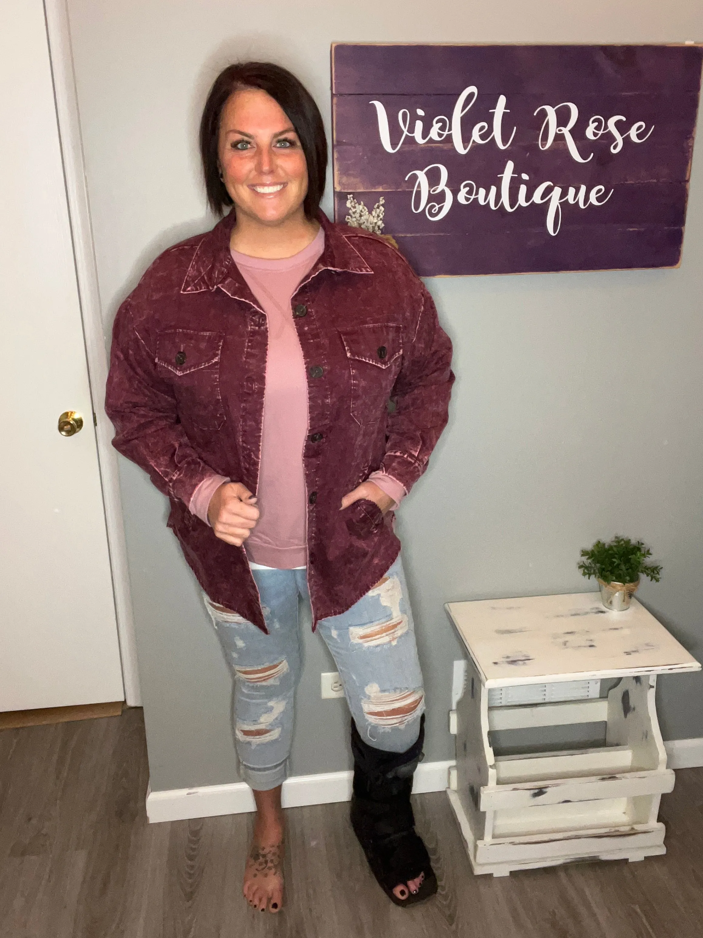 Burgundy Vintage Wash Oversized Shacket