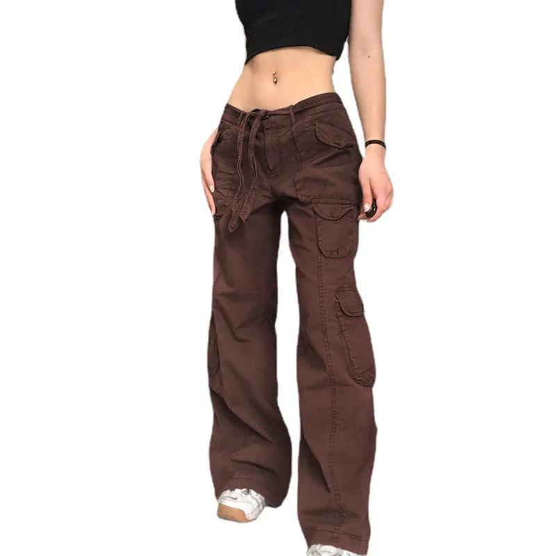 Casual Women's Retro Workwear Resin Solid Color Pants Wide Leg Loose Straight Jeans