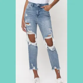 Cello High Rise Distress Crop Straight Leg Jean