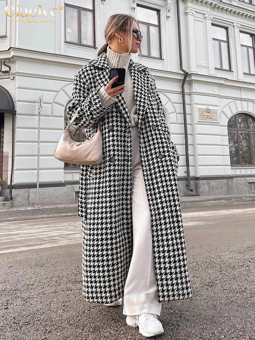 Clacive Winter lose Hahnen tritt Frauen Mantel elegante Revers Langarm Büro jacke Trench Mode klassische warme Mantel weiblich