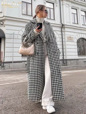 Clacive Winter lose Hahnen tritt Frauen Mantel elegante Revers Langarm Büro jacke Trench Mode klassische warme Mantel weiblich