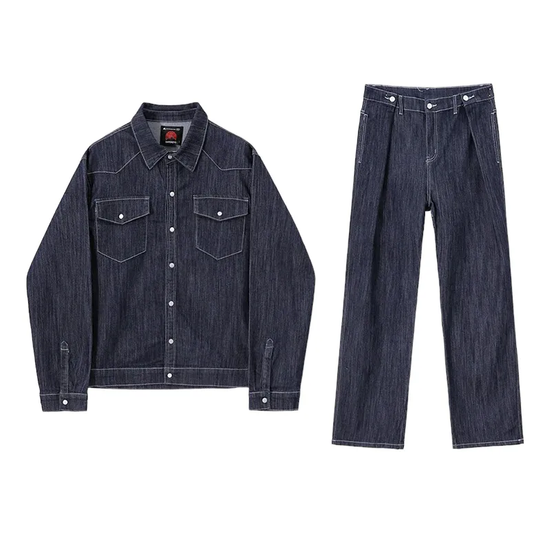 Classic dark denim pleated jean