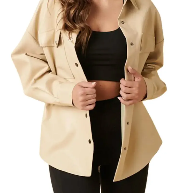 CLEARANCE - Vanilla Monkey Faux Leather Shacket - Stone