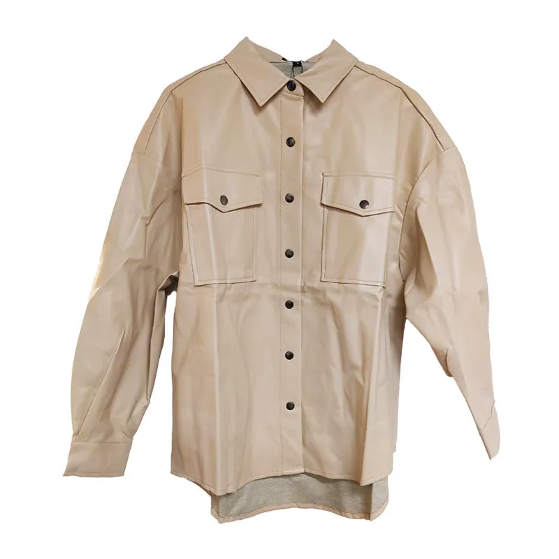 CLEARANCE - Vanilla Monkey Faux Leather Shacket - Stone