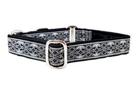 Clifden in Black & Silver - Martingale or Buckle Dog Collar - 1" Width