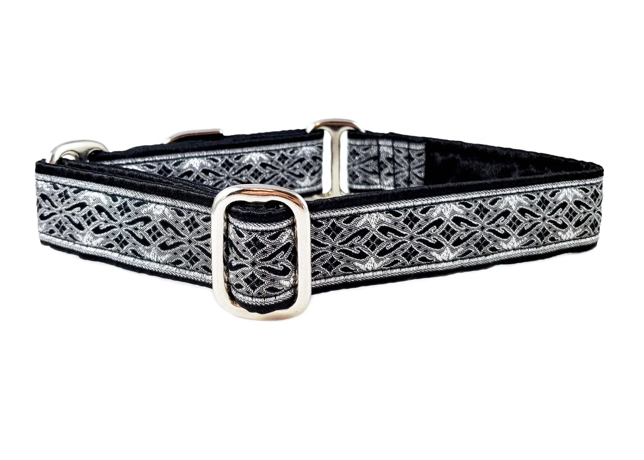 Clifden in Black & Silver - Martingale or Buckle Dog Collar - 1" Width