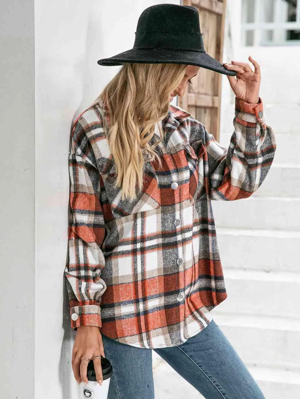 Cold Season Style Plaid Button Down Shacket