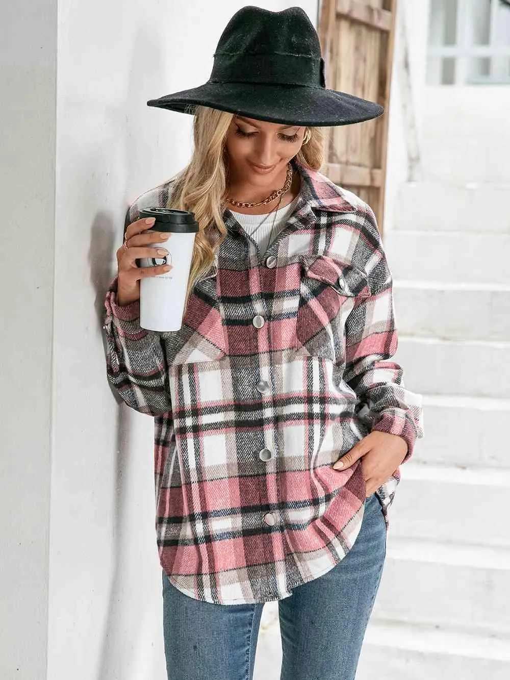Cold Season Style Plaid Button Down Shacket